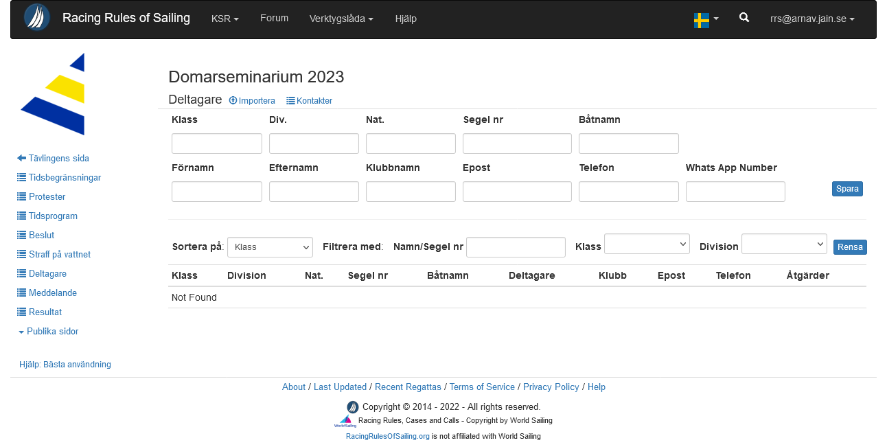 Tom översikt över deltagare i regattan