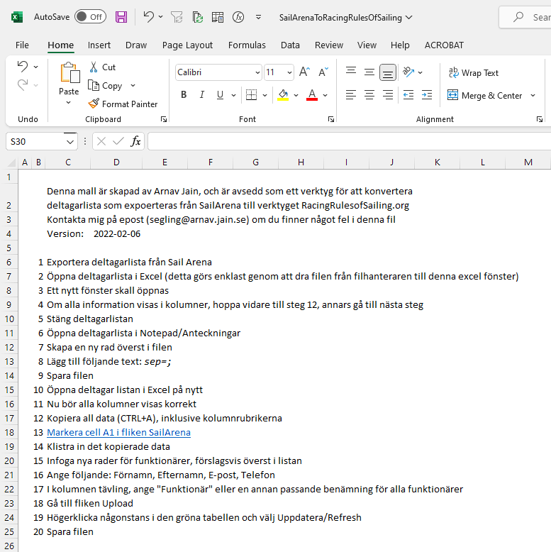 Mall för att skapa en deltagarlista