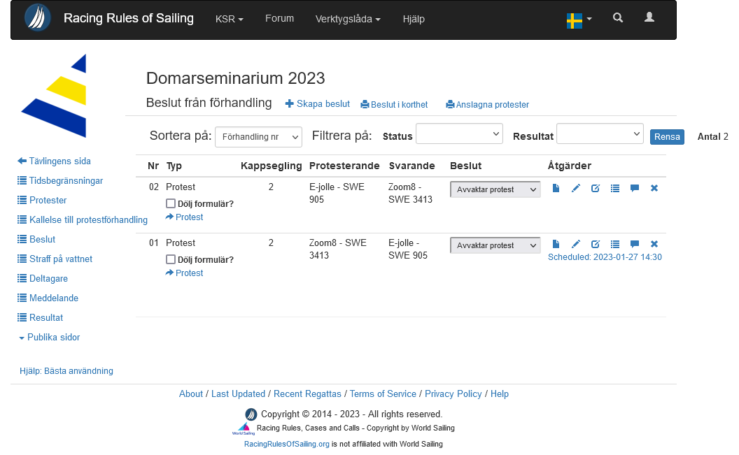 Översiktsvy över inkomna protester